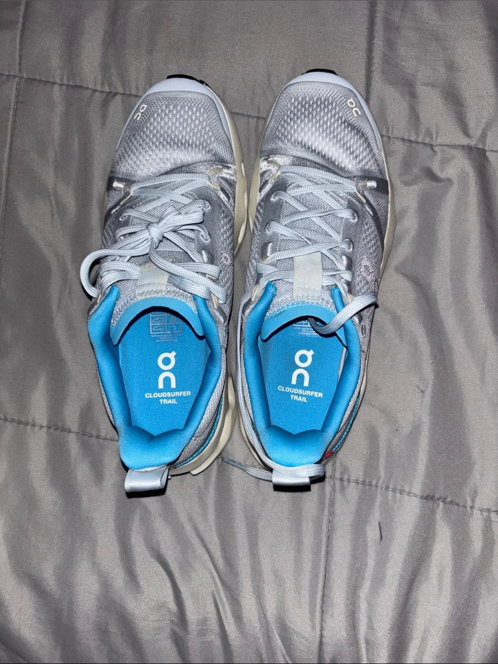 On Running Women's Sneakers in Light Gray with Blue Accents
